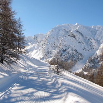 Piste de ski de fond à la mine de cuivre de Saint-Véran (Queyras, Hautes Alpes)